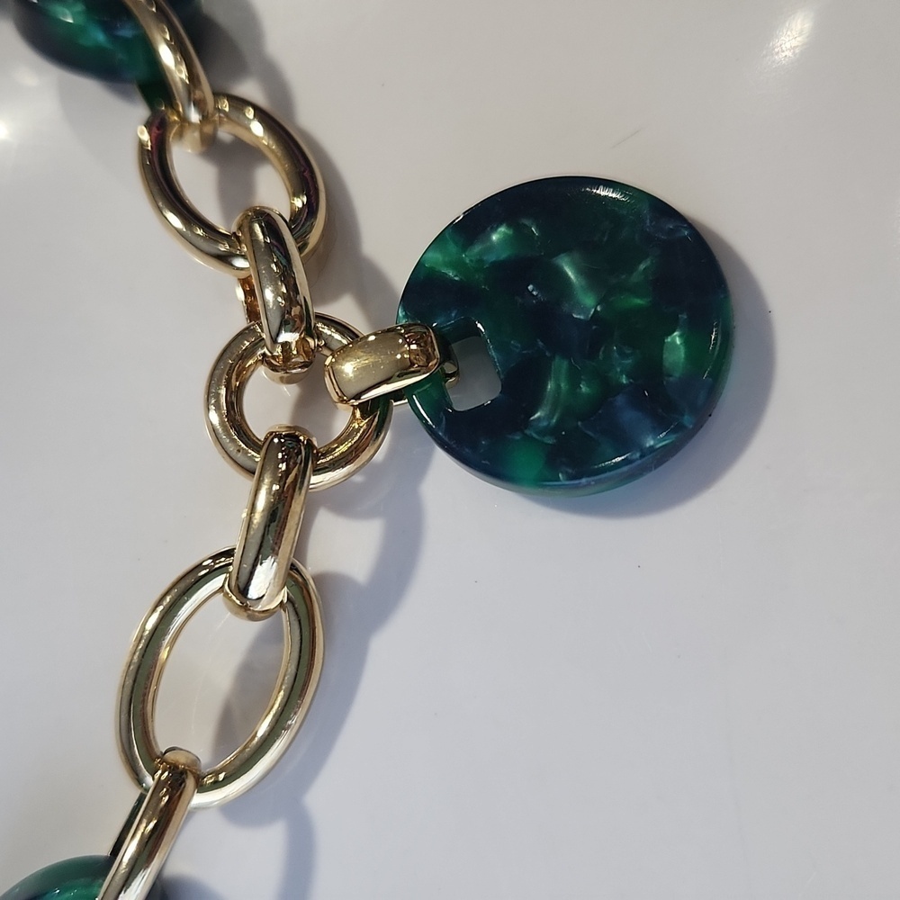 Ann Taylor Green Tortoise Shell Statement Necklac… - image 2